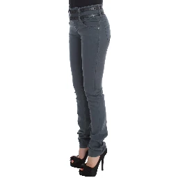 Blue Cotton Blend Slim Fit High Waist Jeans