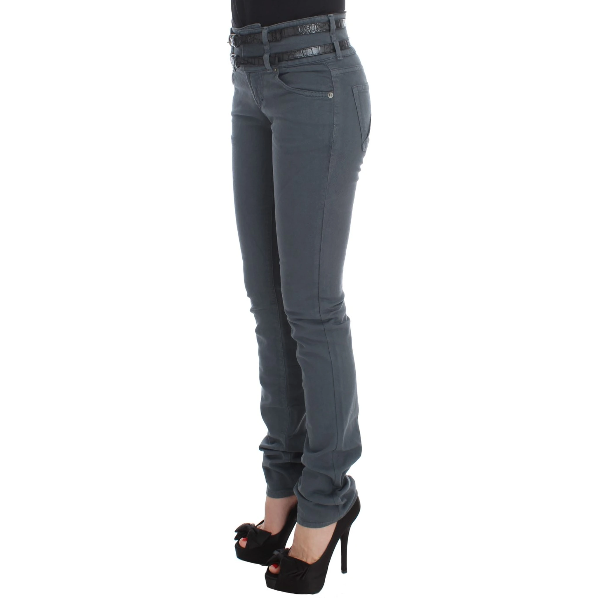 Blue Cotton Blend Slim Fit High Waist Jeans