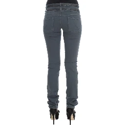 Blue Cotton Blend Slim Fit High Waist Jeans