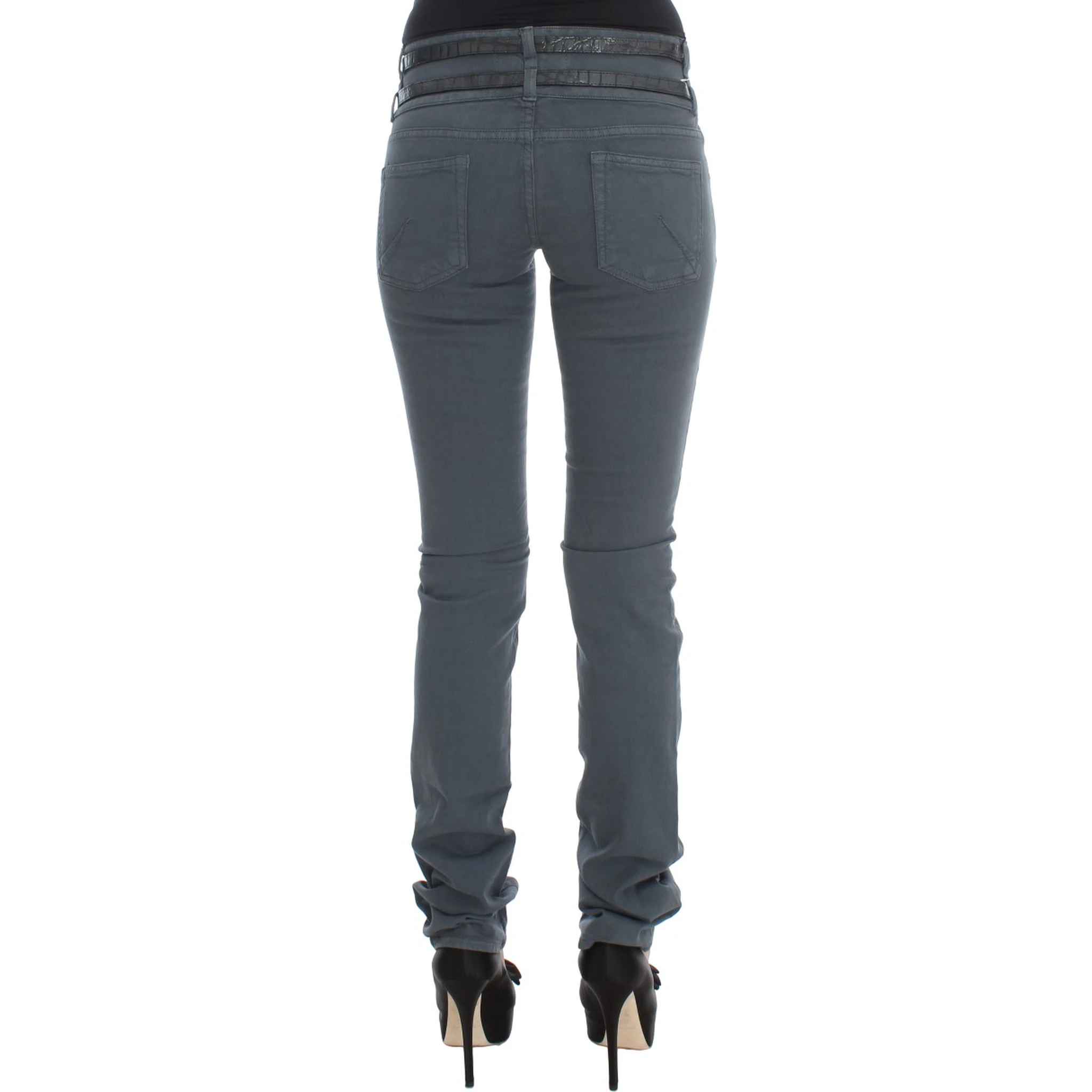 Blue Cotton Blend Slim Fit High Waist Jeans