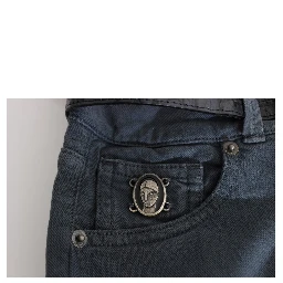 Blue Cotton Blend Slim Fit High Waist Jeans