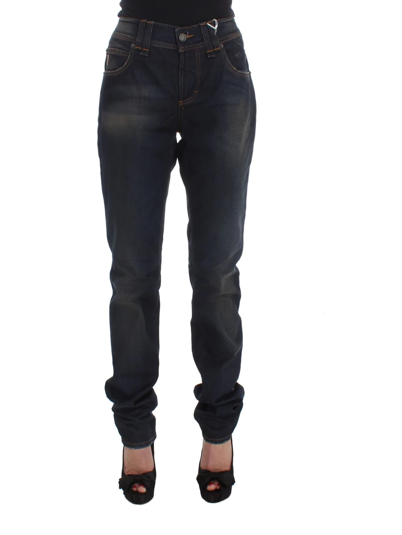 Blue Wash Cotton Blend Boyfriend Fit Jeans