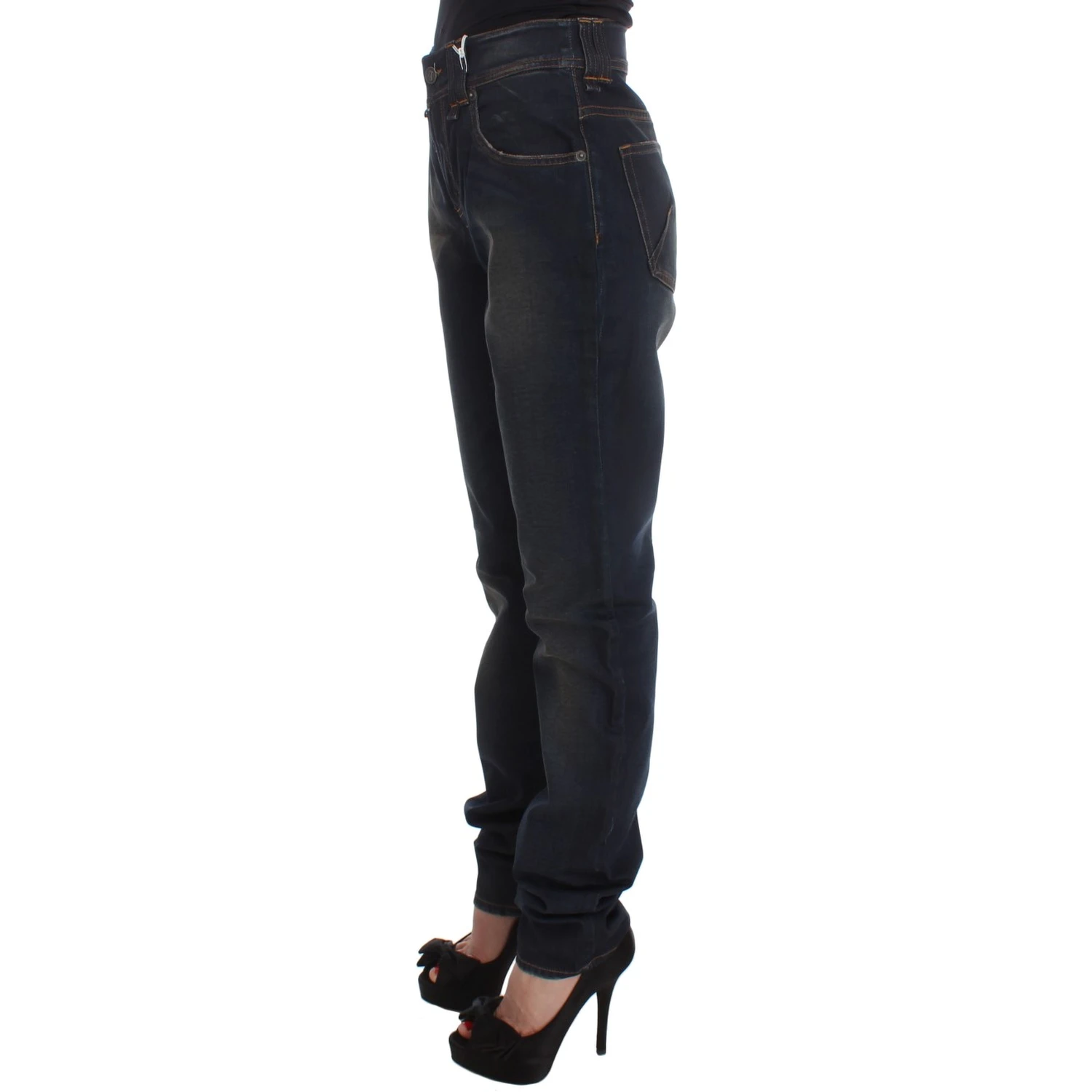 Blue Wash Cotton Blend Boyfriend Fit Jeans
