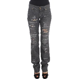 Gray Wash Cotton Torn Straight Fit Jeans