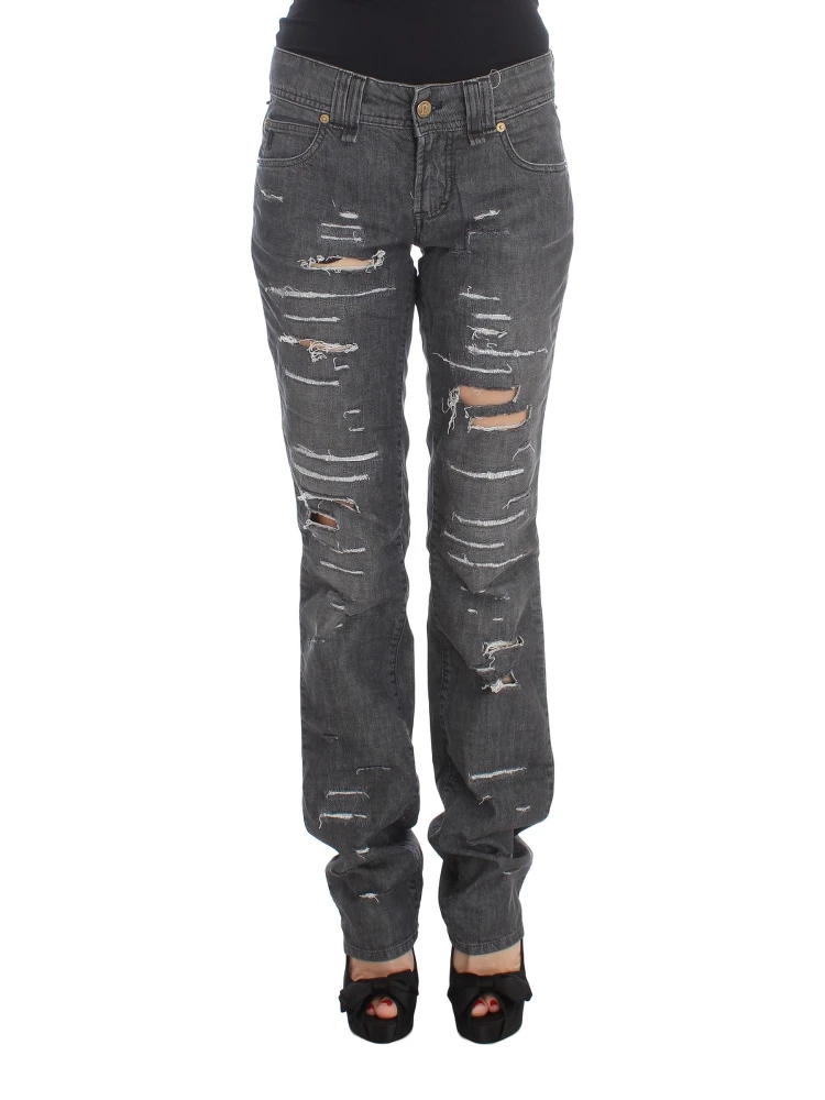 Gray Wash Cotton Torn Straight Fit Jeans