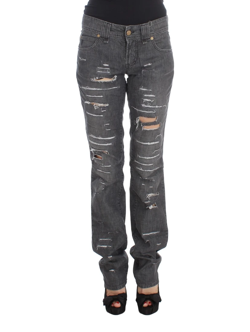 Gray Wash Cotton Torn Straight Fit Jeans
