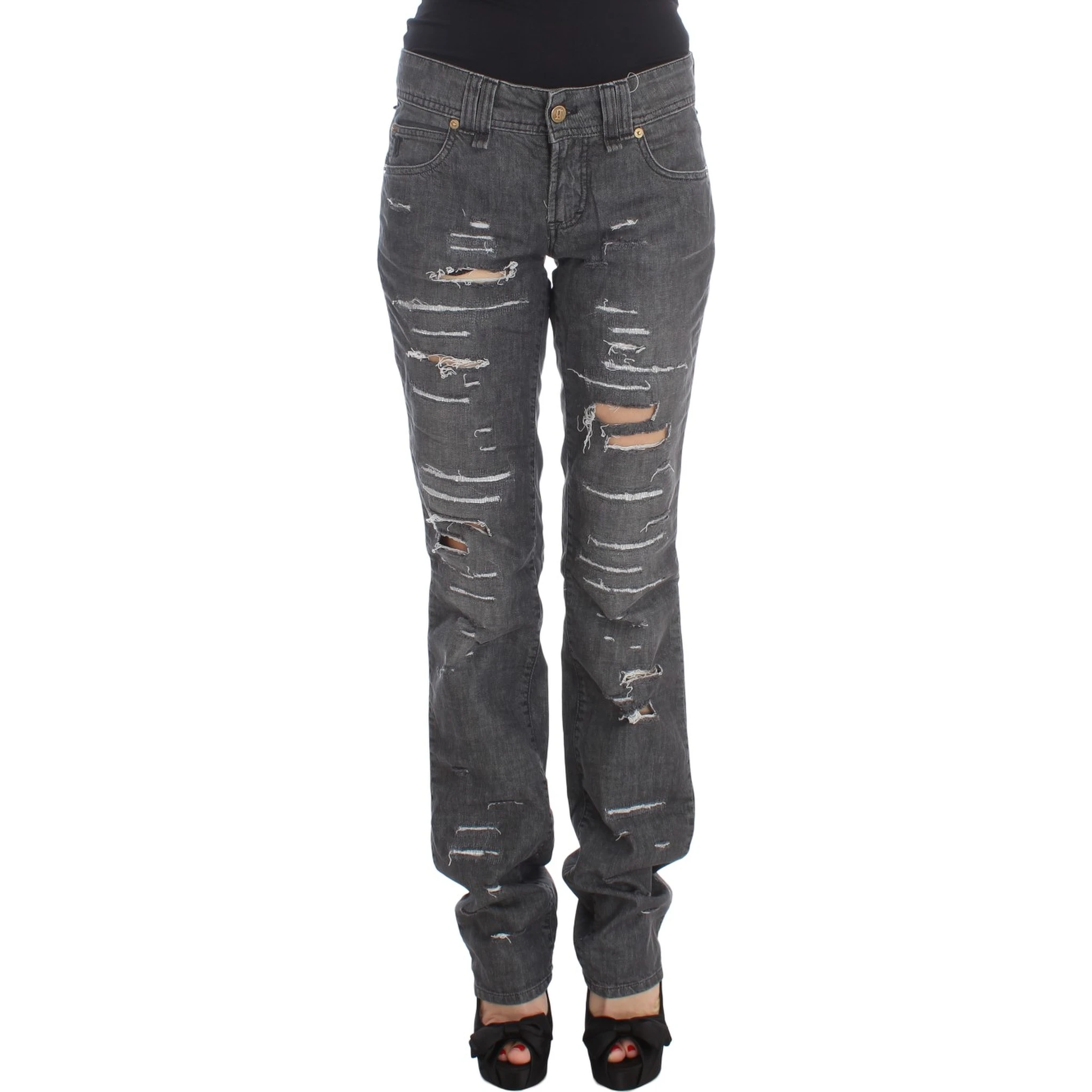 Gray Wash Cotton Torn Straight Fit Jeans