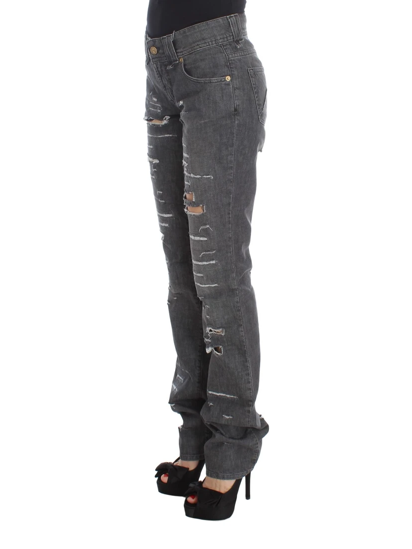 Gray Wash Cotton Torn Straight Fit Jeans