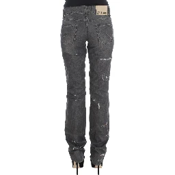 Gray Wash Cotton Torn Straight Fit Jeans