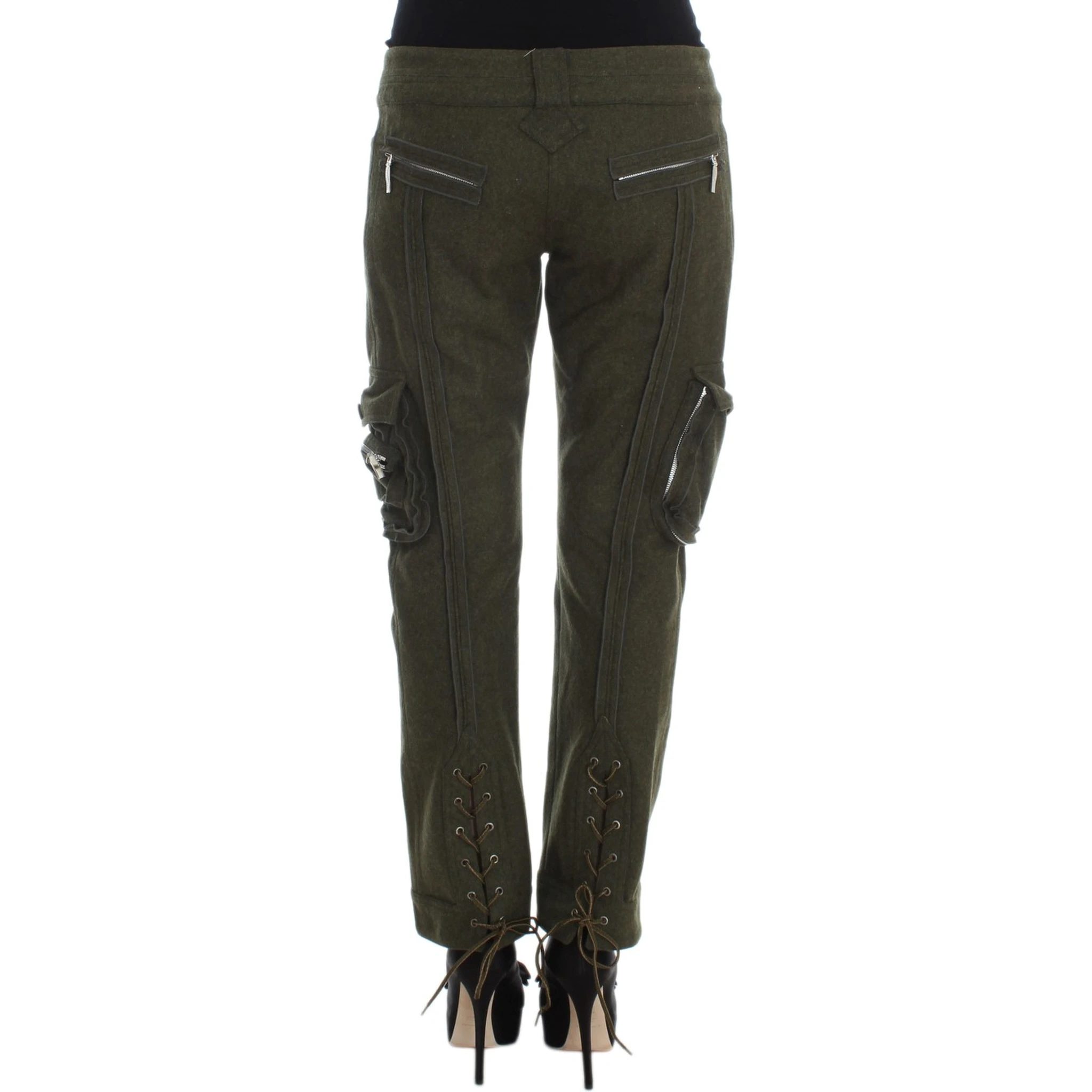 Green Wool Blend Loose Fit Cargo Pants