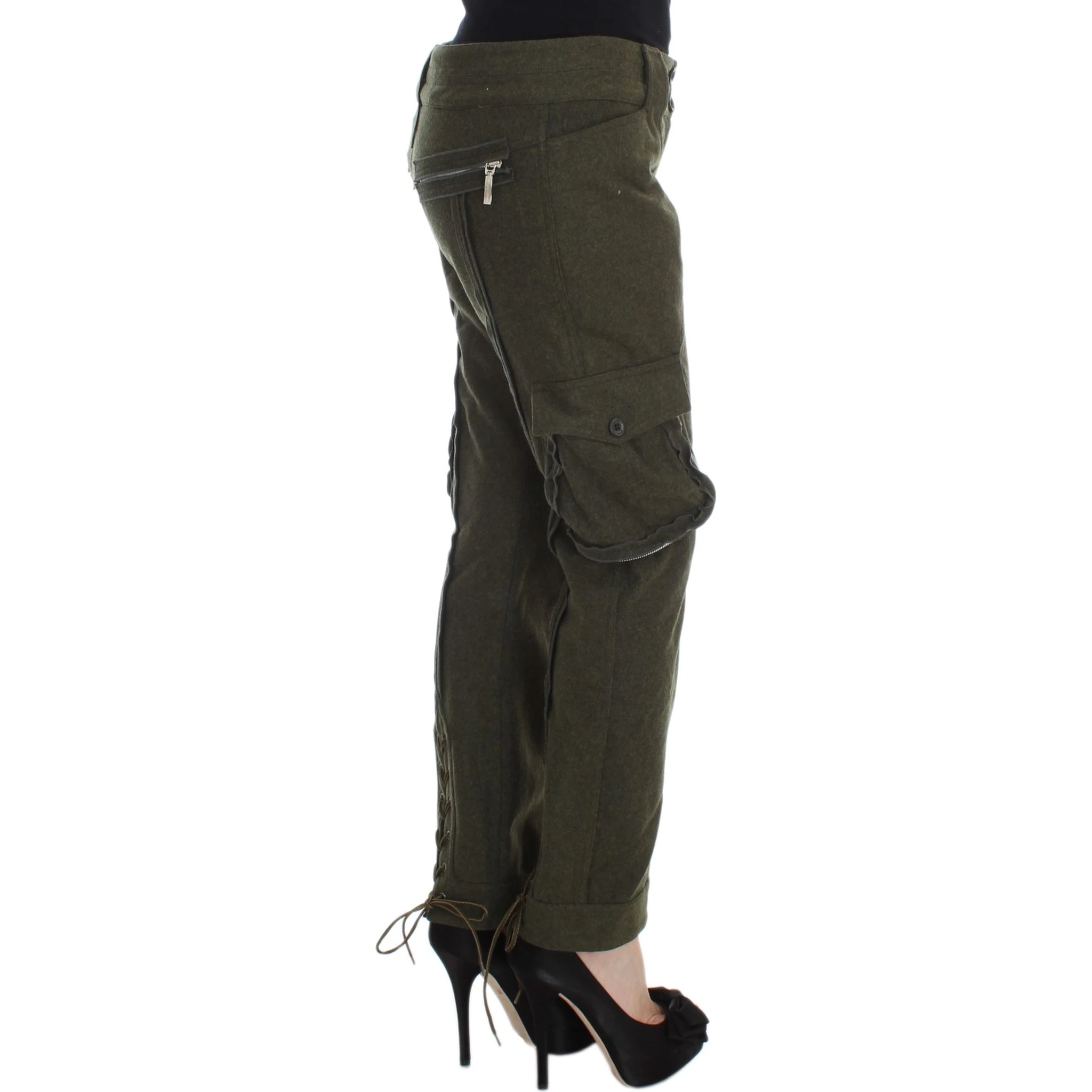 Green Wool Blend Loose Fit Cargo Pants