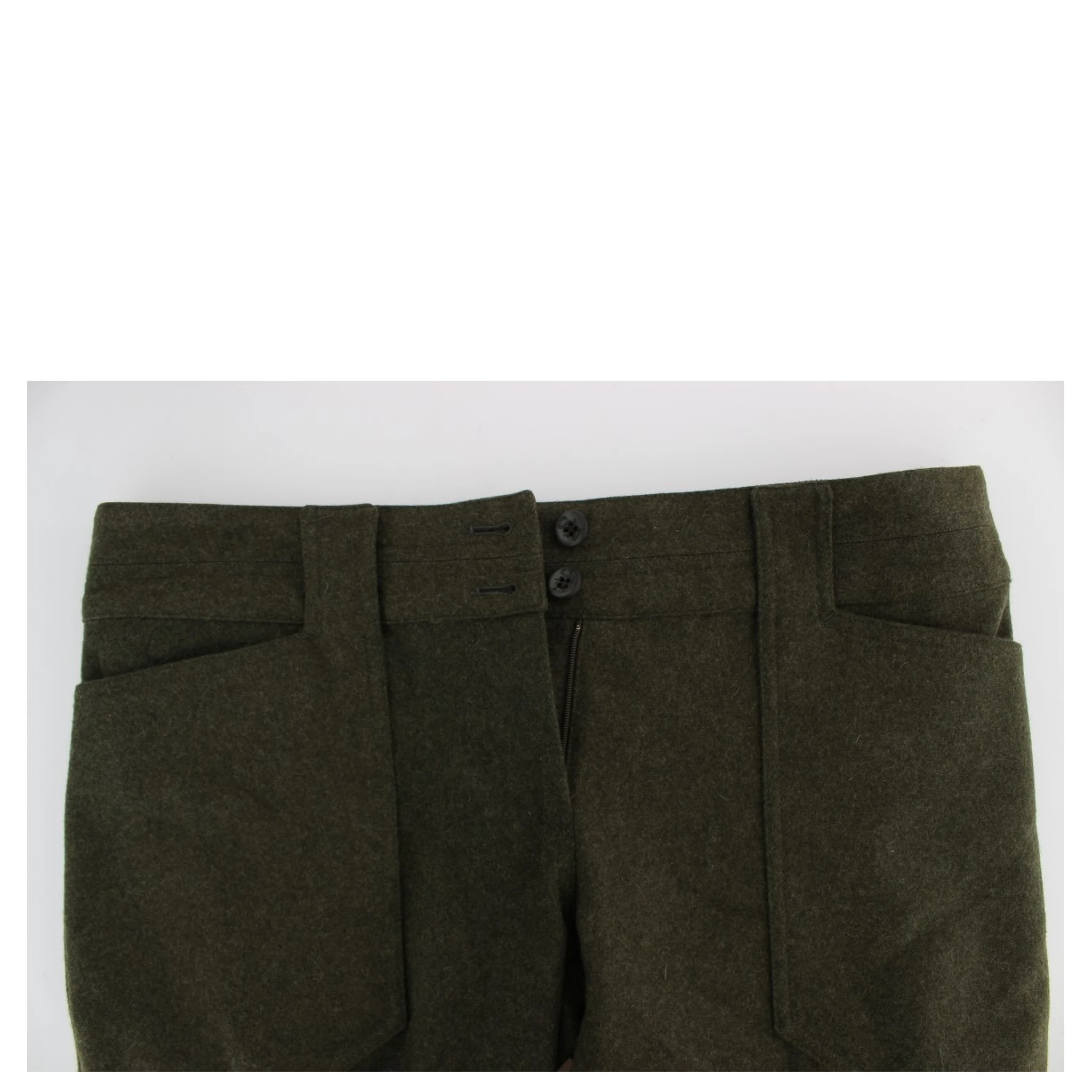 Green Wool Blend Loose Fit Cargo Pants