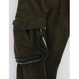 Green Wool Blend Loose Fit Cargo Pants