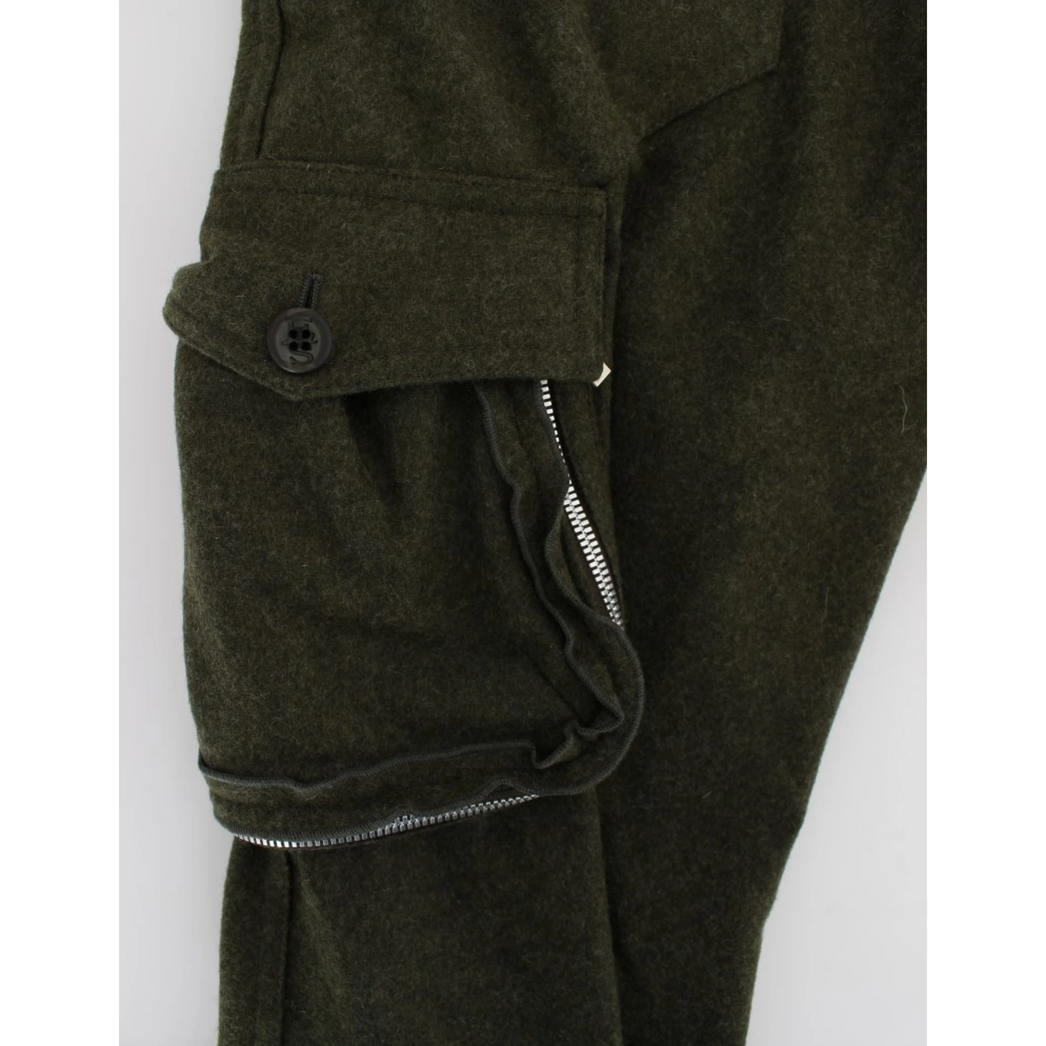 Green Wool Blend Loose Fit Cargo Pants