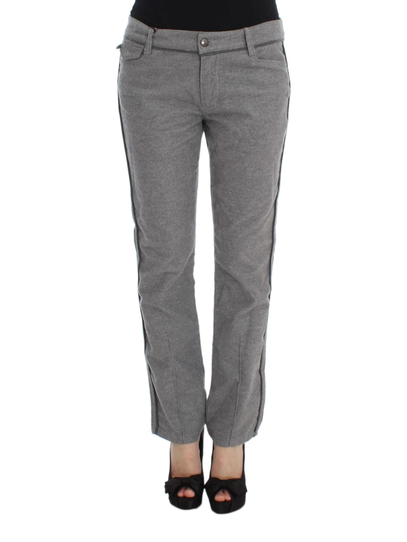 Gray Cotton Straight Fit Casual Pants