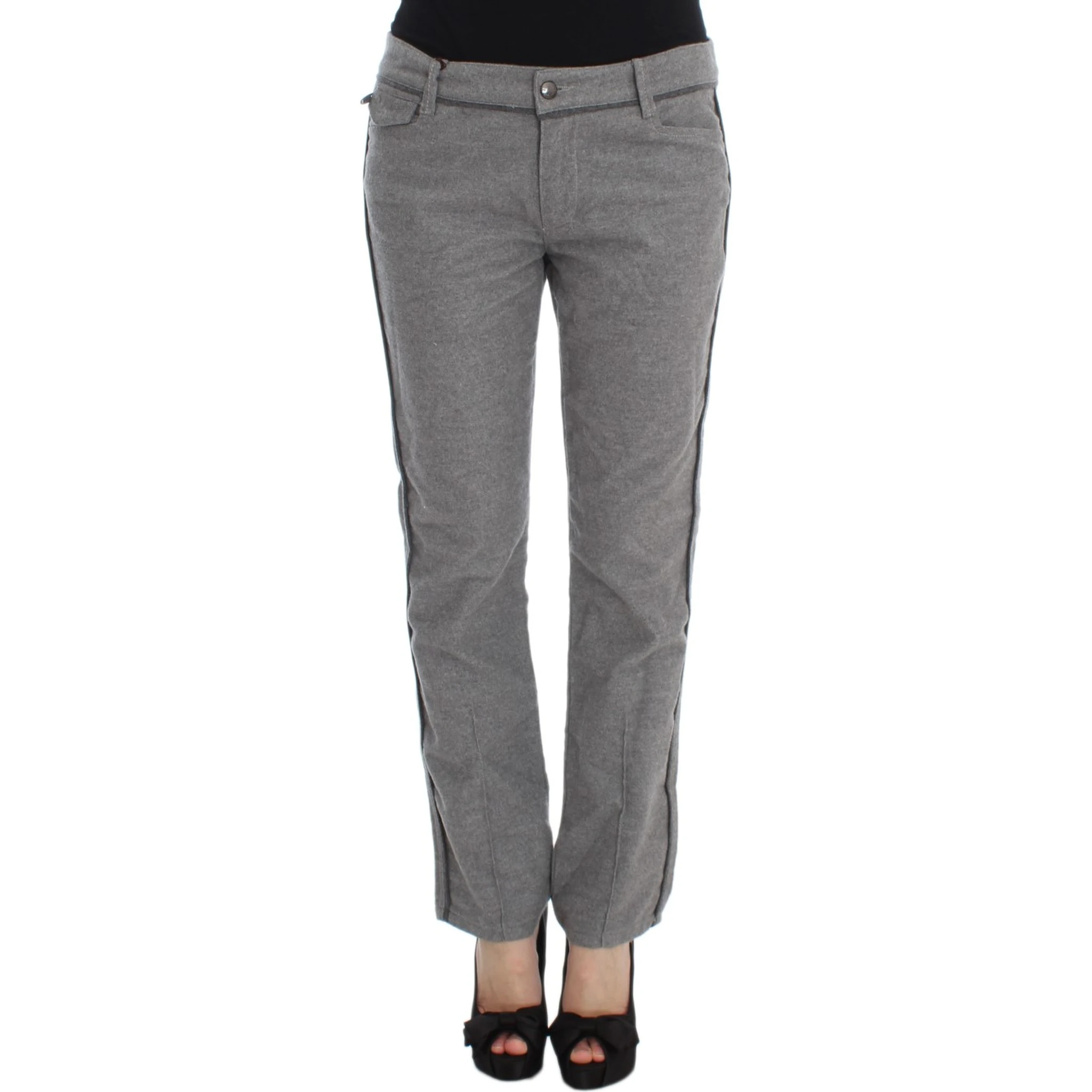 Gray Cotton Straight Fit Casual Pants