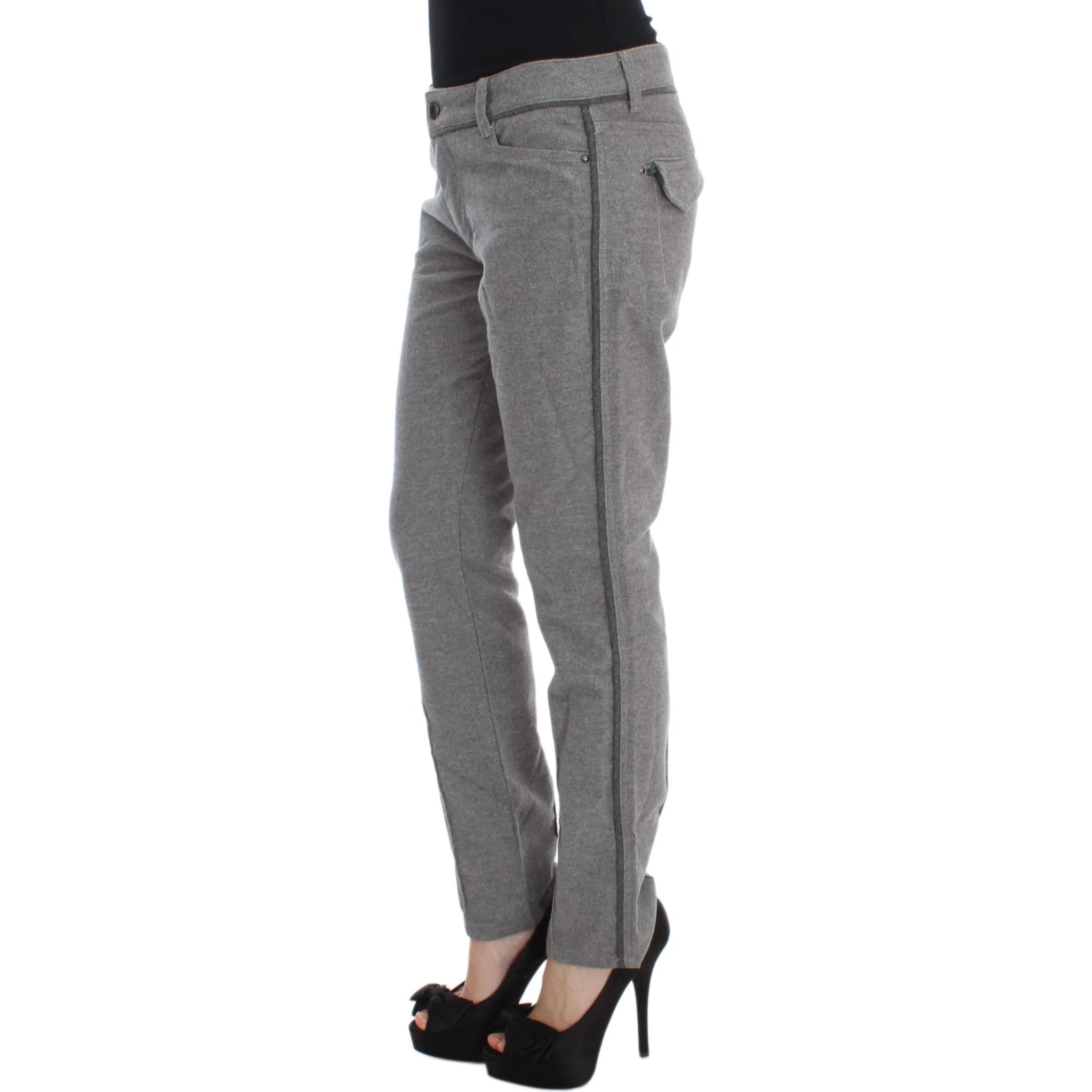Gray Cotton Straight Fit Casual Pants