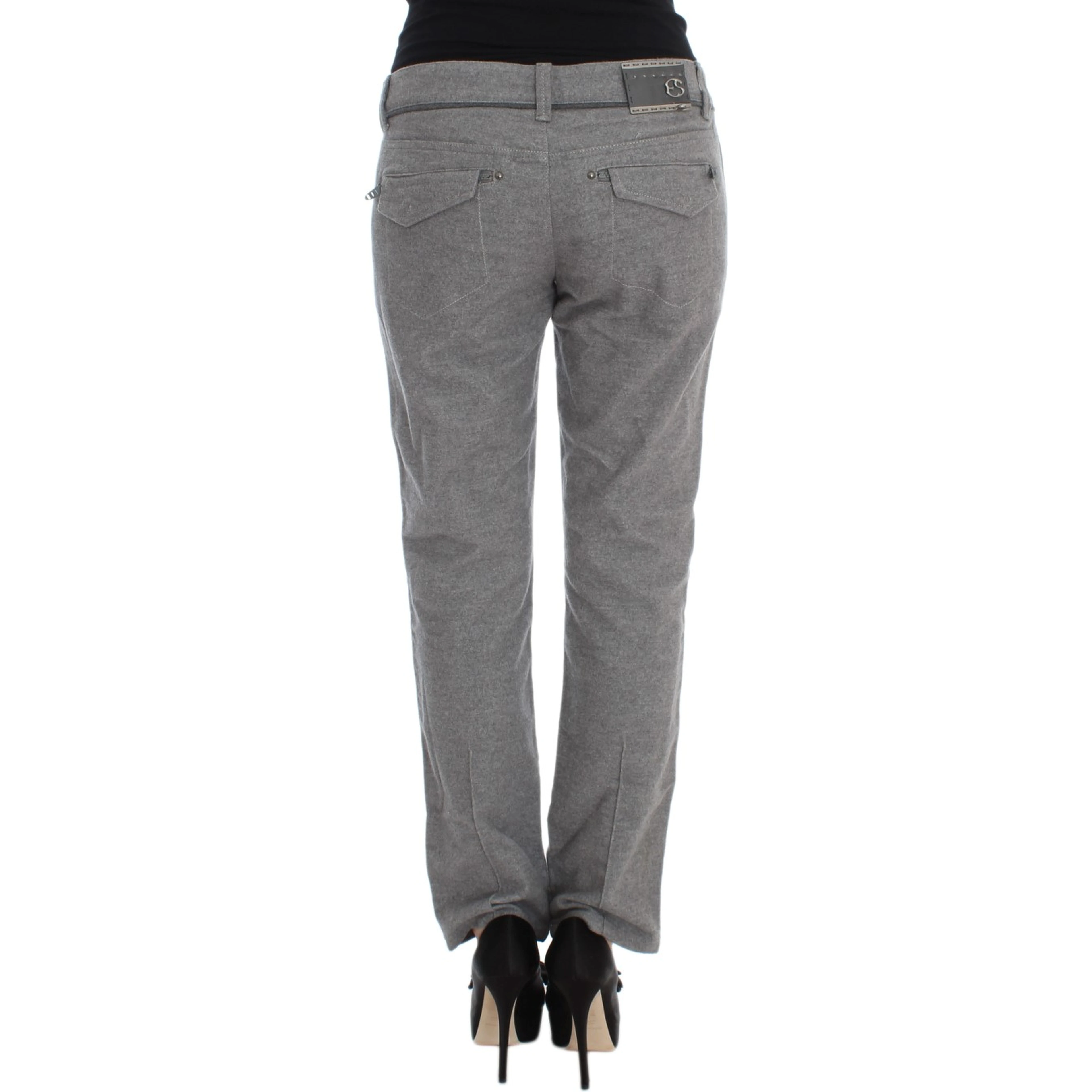 Gray Cotton Straight Fit Casual Pants