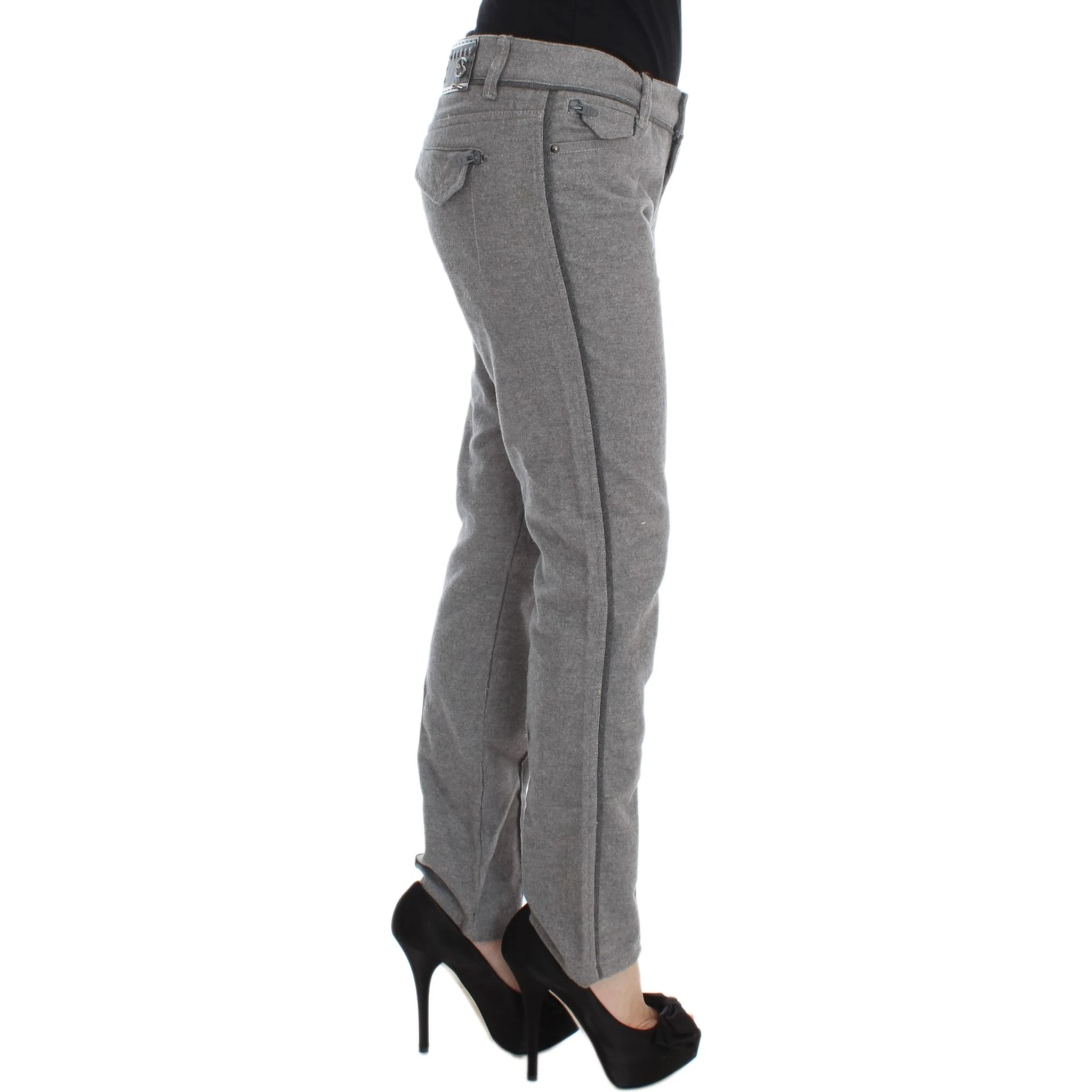 Gray Cotton Straight Fit Casual Pants