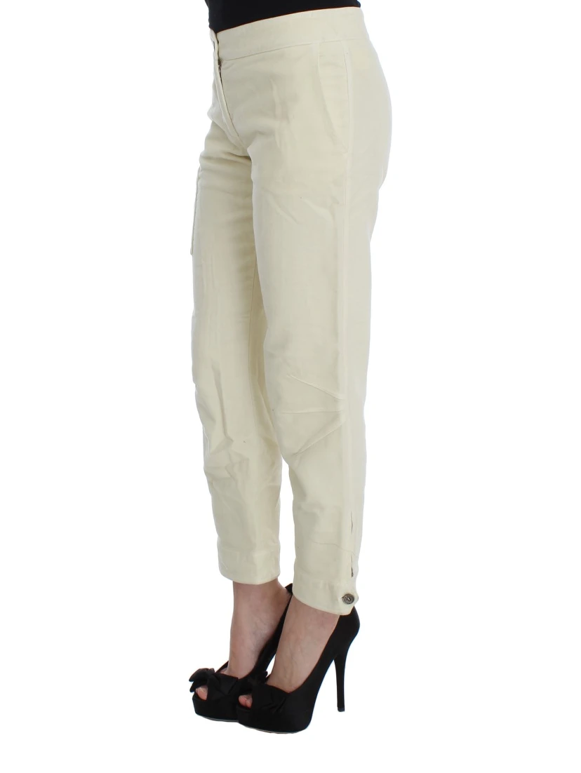 Beige Cotton Capri Cropped Cargo Pants