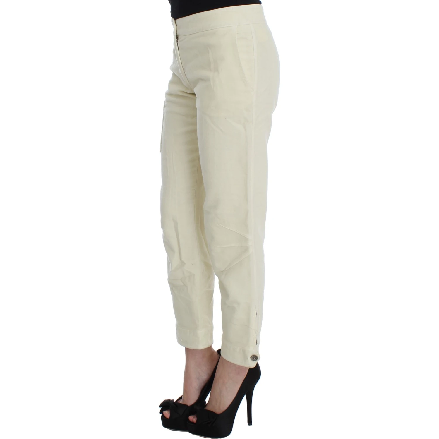 Beige Cotton Capri Cropped Cargo Pants
