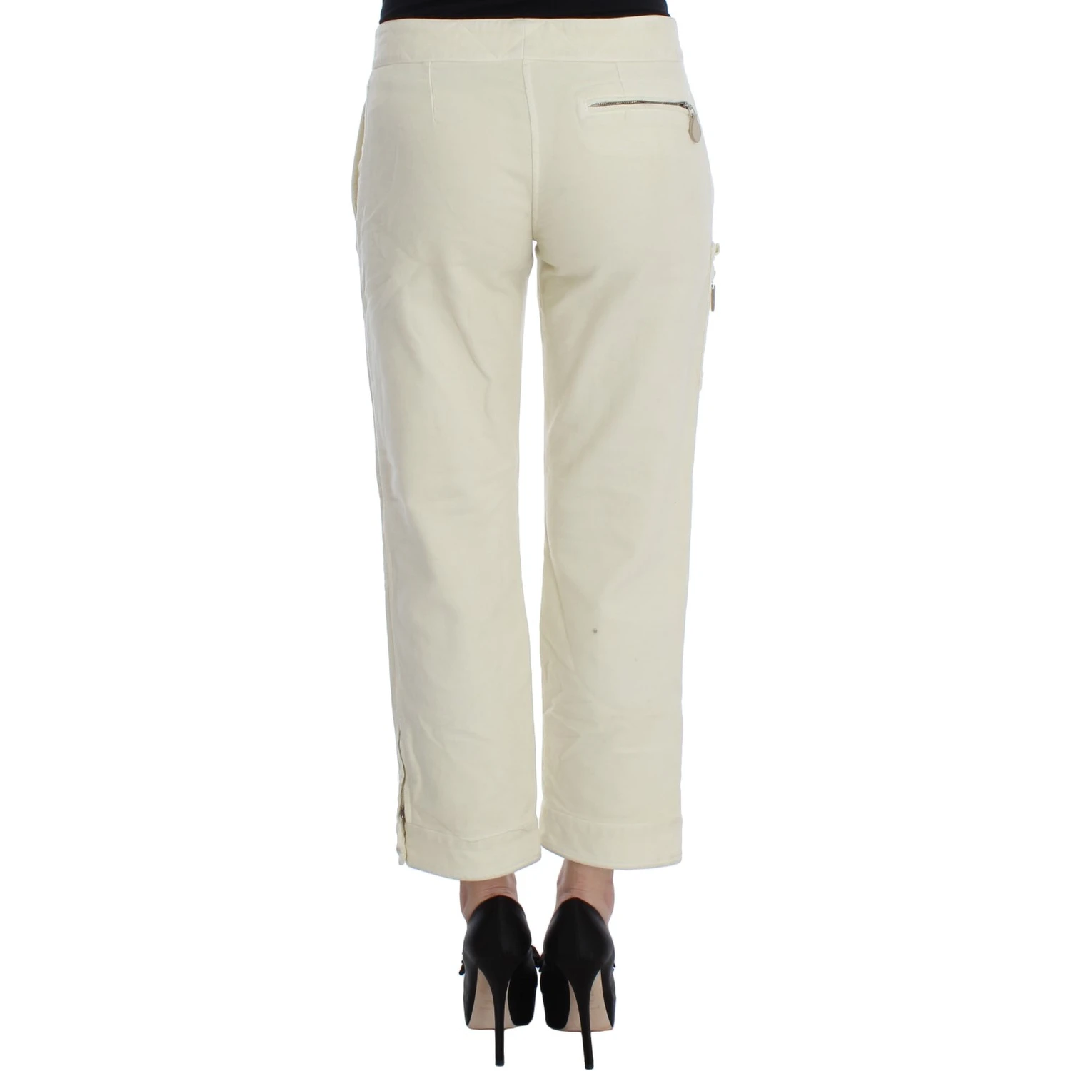 Beige Cotton Capri Cropped Cargo Pants