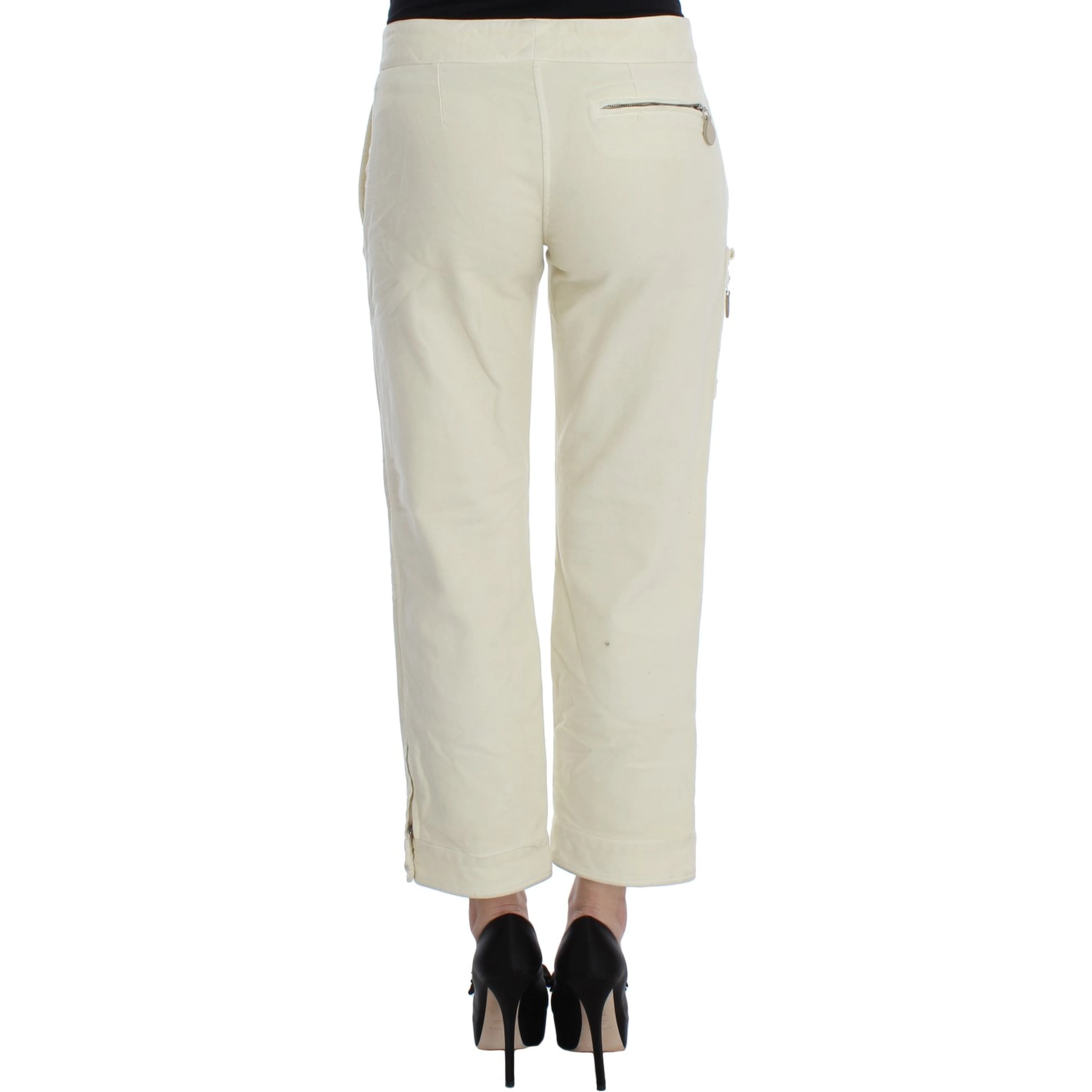 Beige Cotton Capri Cropped Cargo Pants