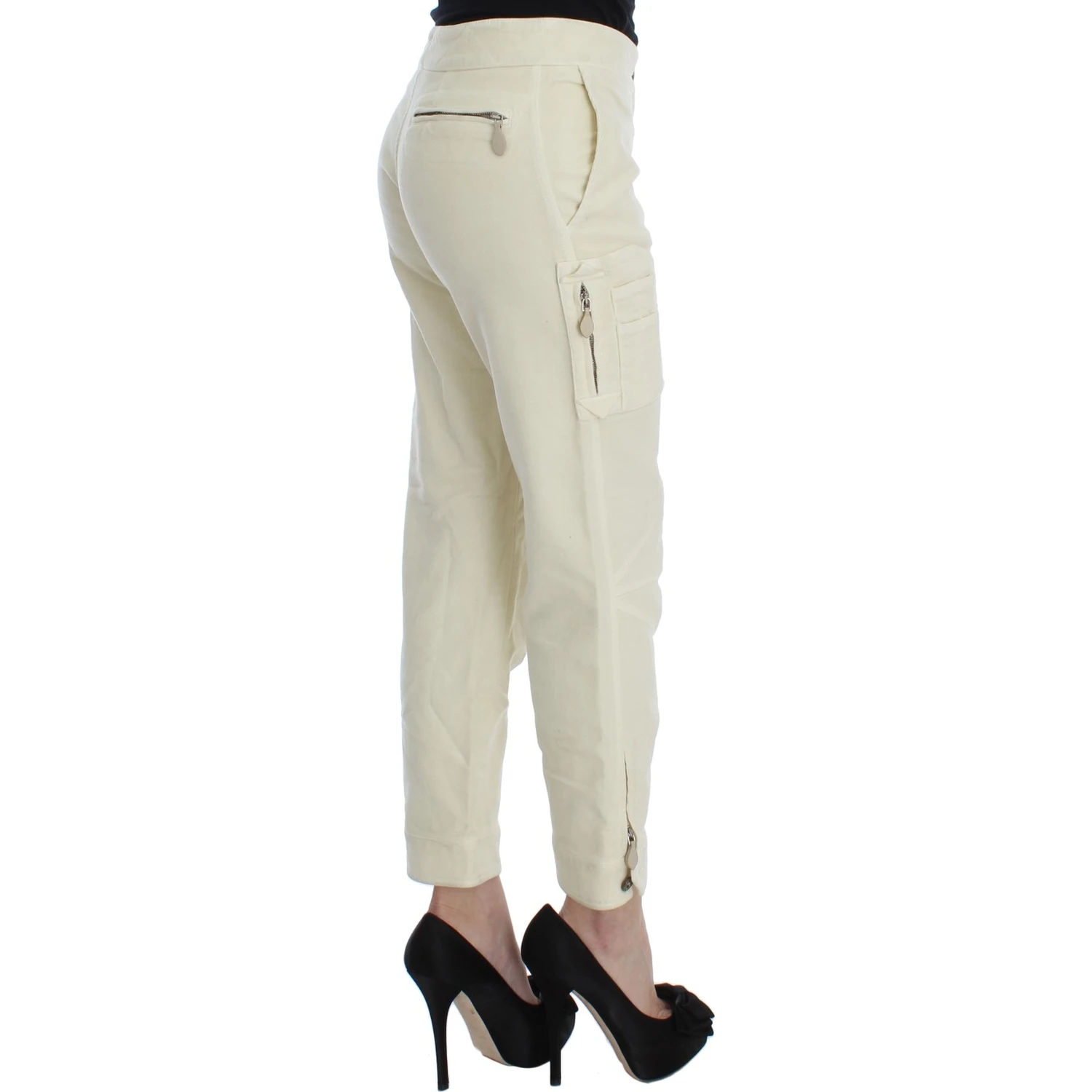 Beige Cotton Capri Cropped Cargo Pants