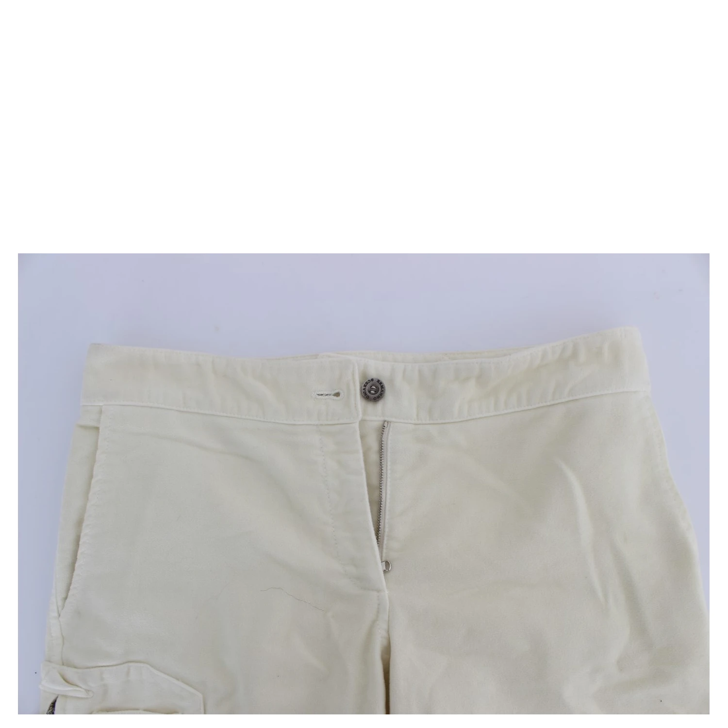Beige Cotton Capri Cropped Cargo Pants