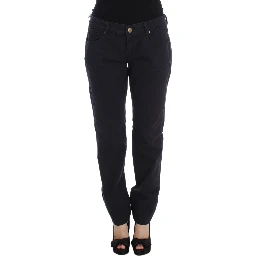 Blue Cotton Blend Casual Fit Pants