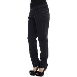Blue Cotton Blend Casual Fit Pants