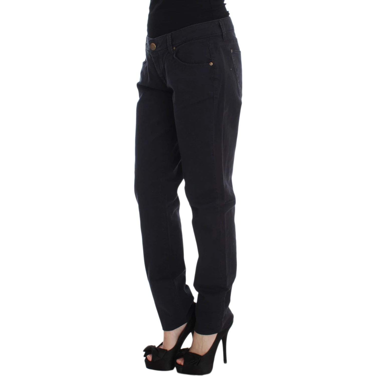 Blue Cotton Blend Casual Fit Pants
