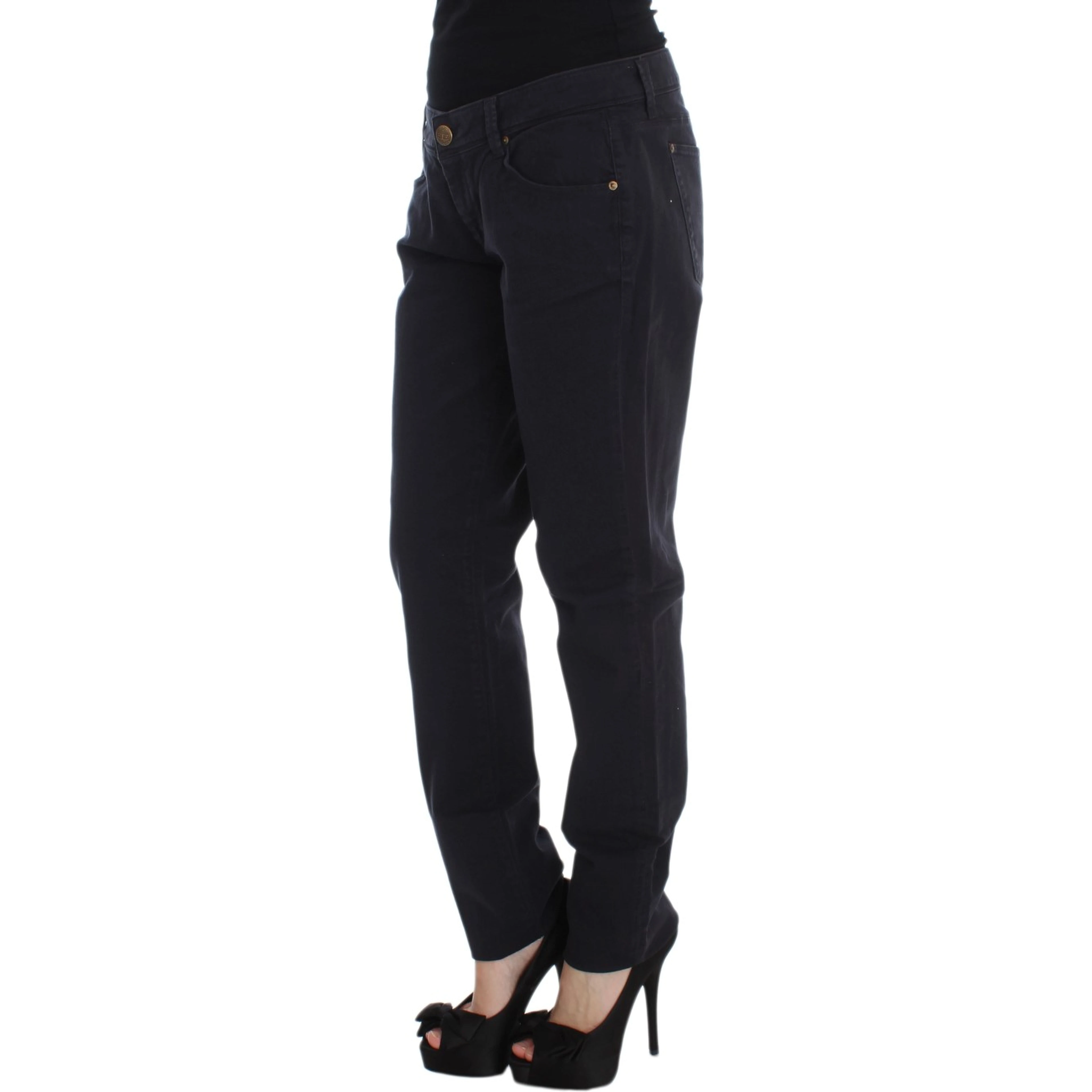 Blue Cotton Blend Casual Fit Pants