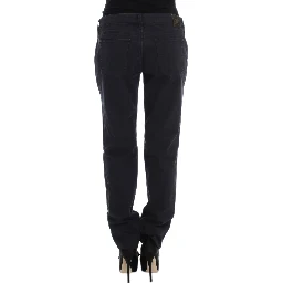 Blue Cotton Blend Casual Fit Pants