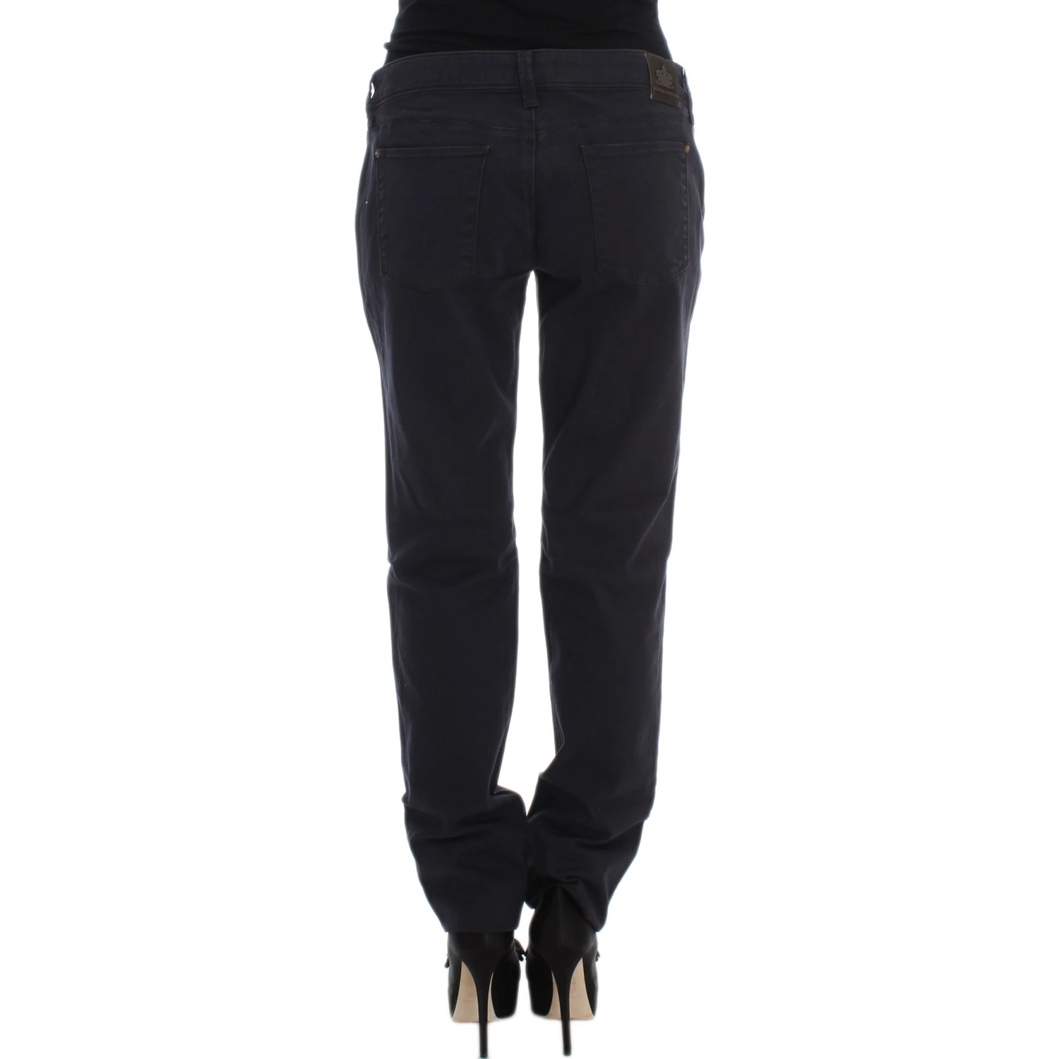 Blue Cotton Blend Casual Fit Pants