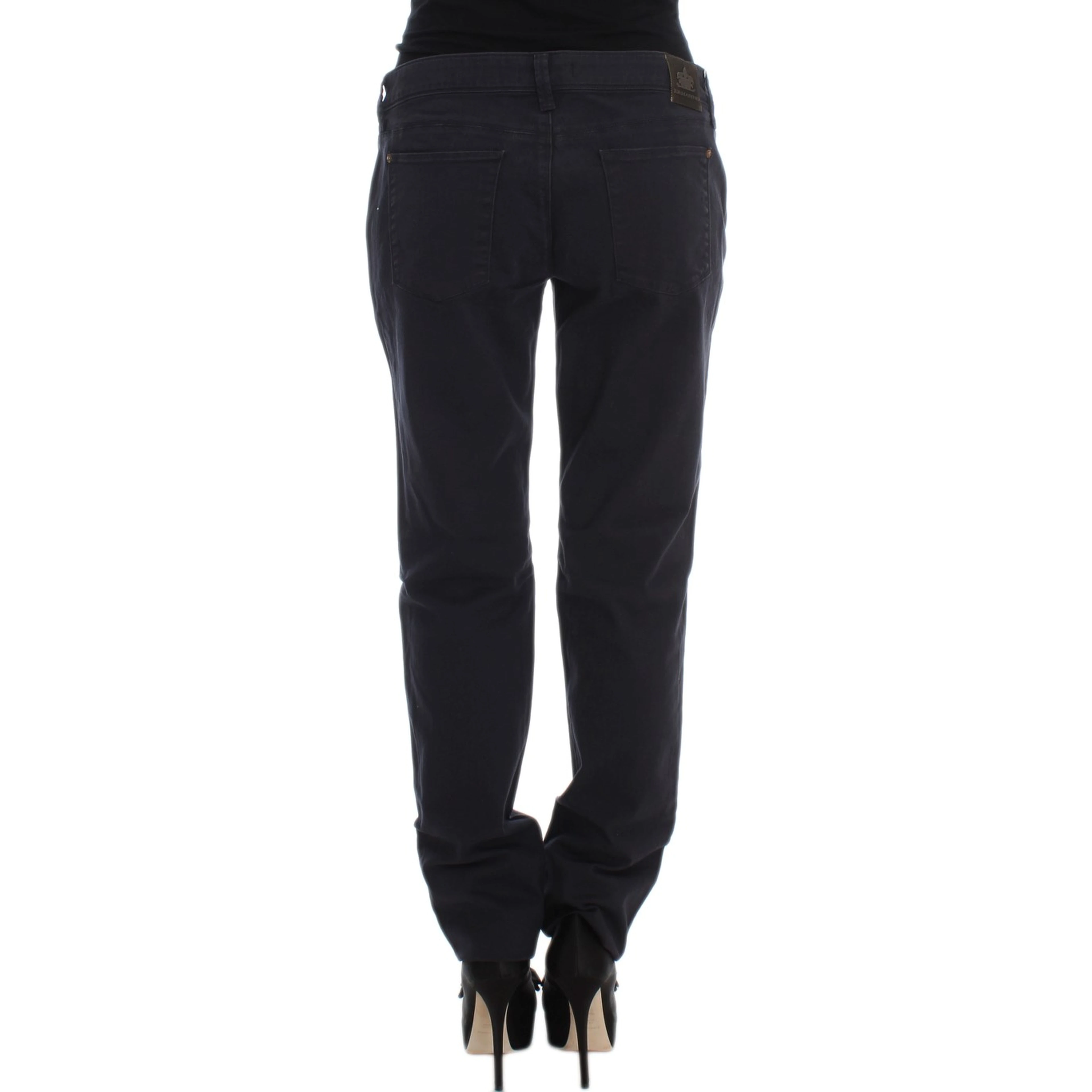 Blue Cotton Blend Casual Fit Pants