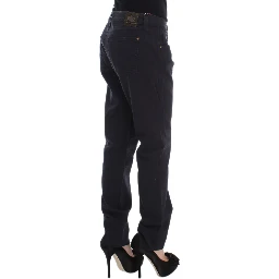 Blue Cotton Blend Casual Fit Pants