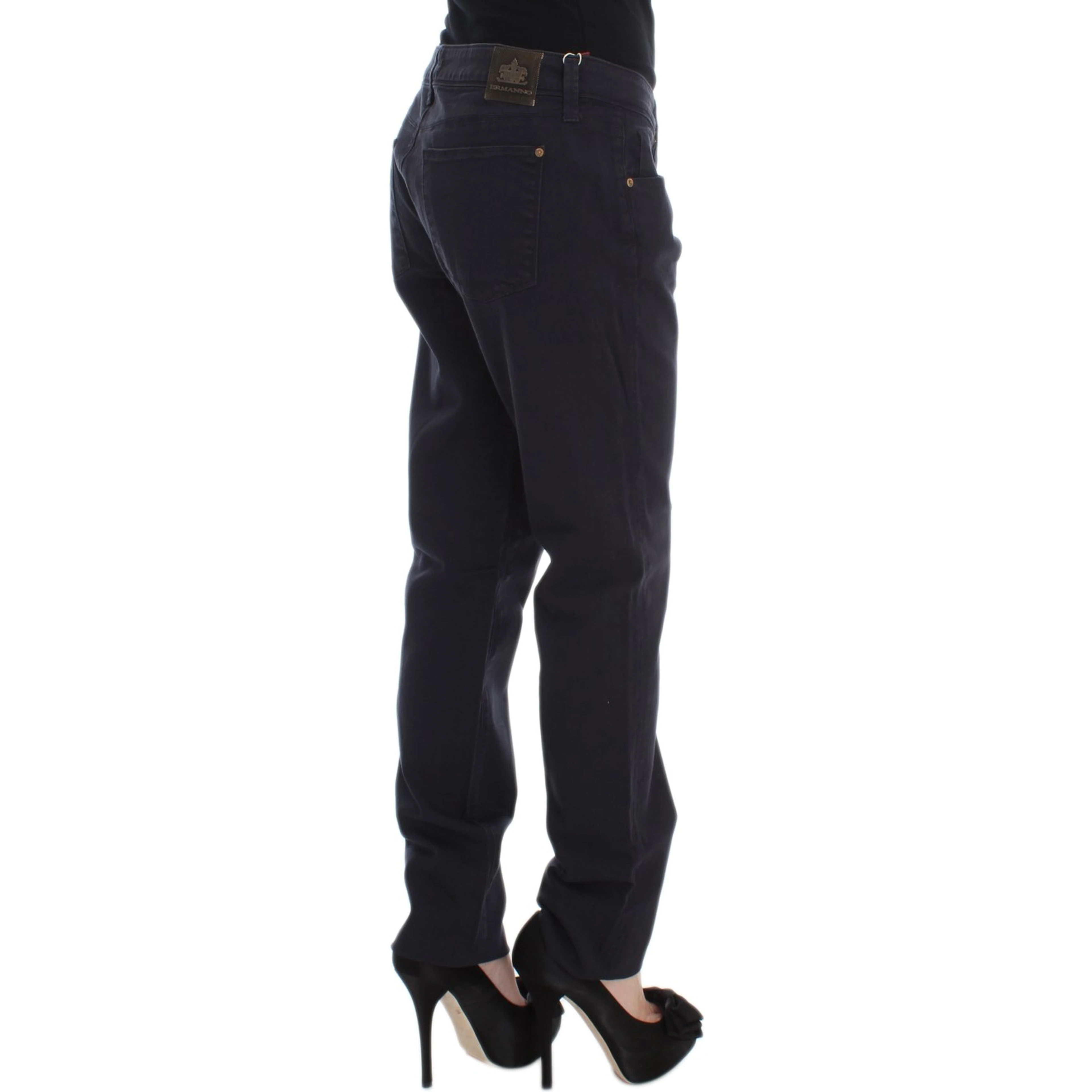 Blue Cotton Blend Casual Fit Pants