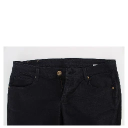 Blue Cotton Blend Casual Fit Pants