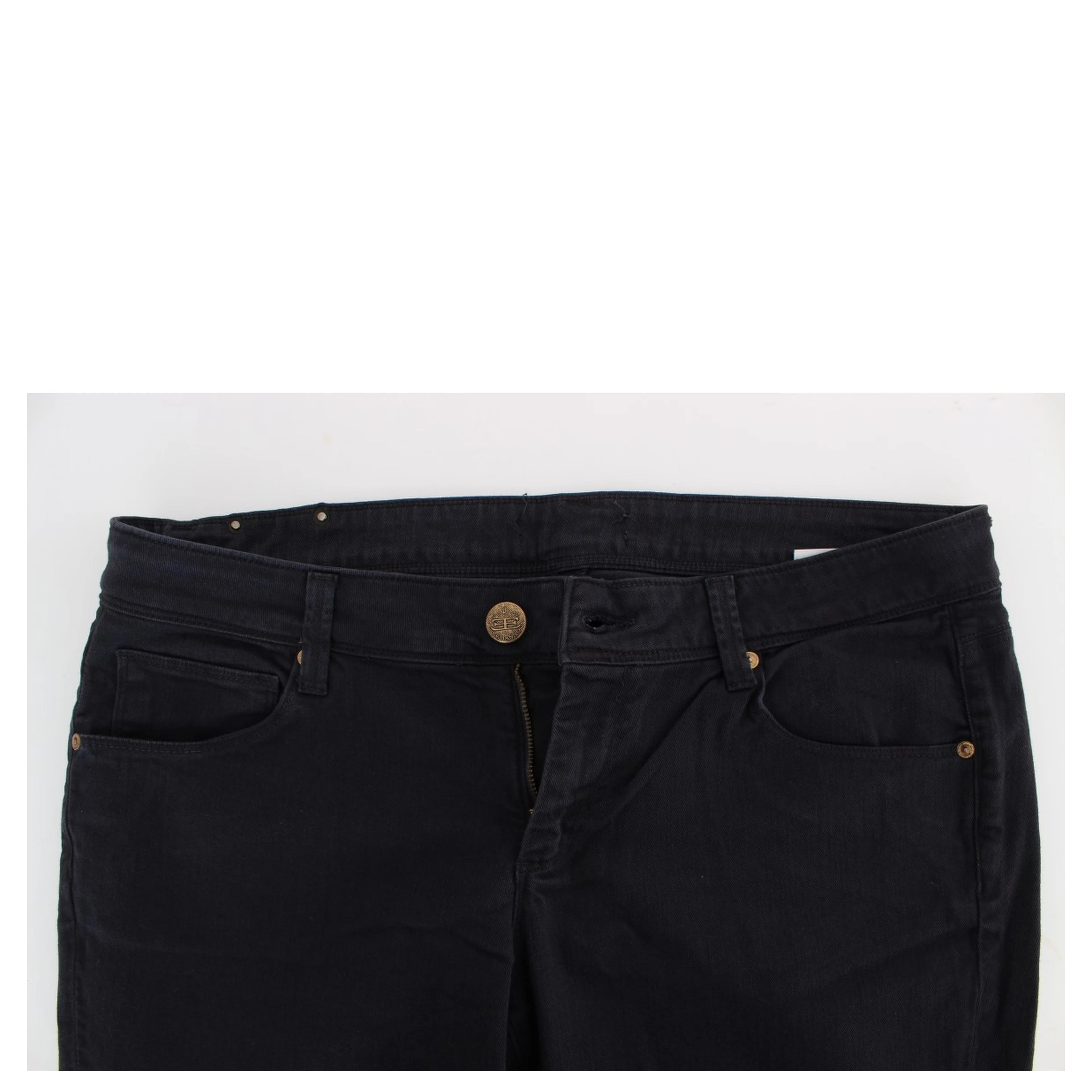 Blue Cotton Blend Casual Fit Pants
