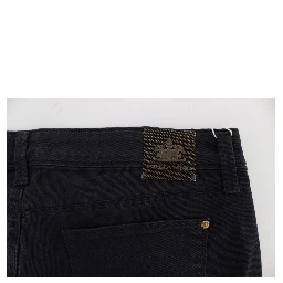 Blue Cotton Blend Casual Fit Pants