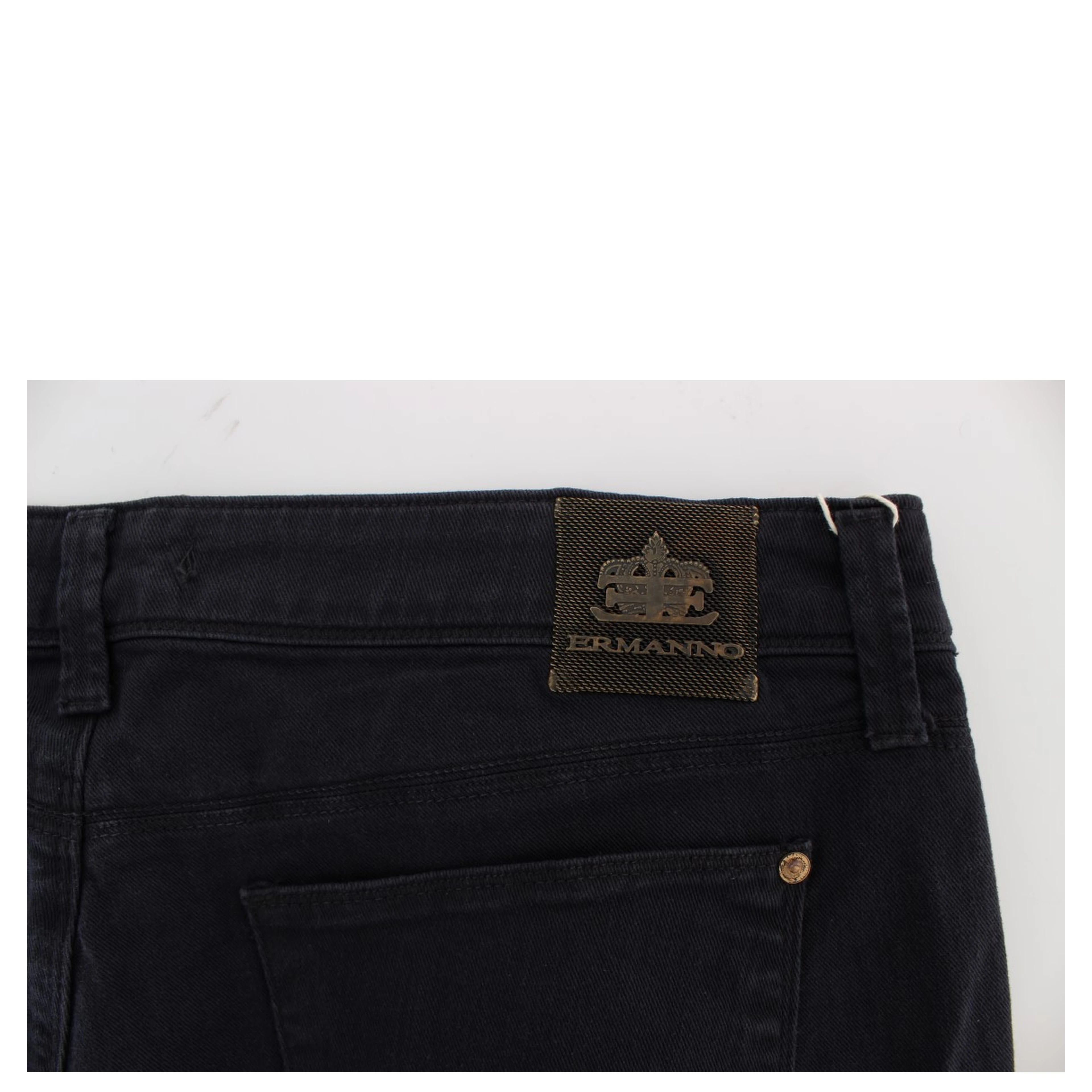 Blue Cotton Blend Casual Fit Pants
