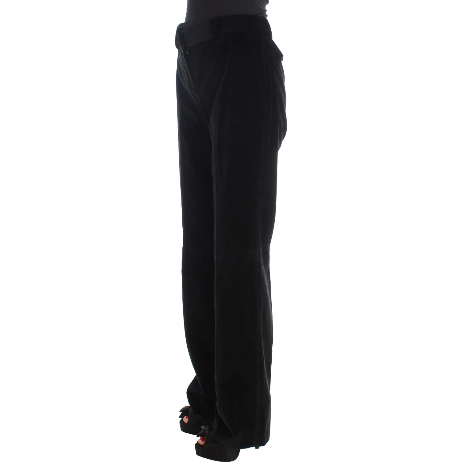 Black Velvet Cotton Straight Legs Pants