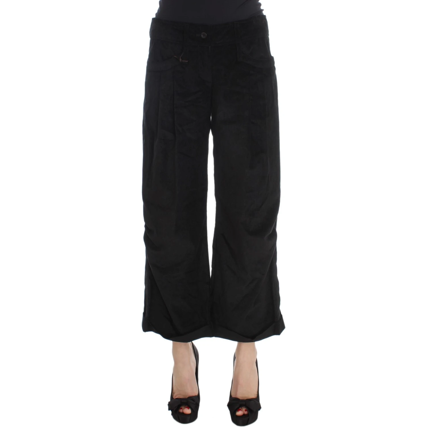 Black Velvet Cotton Capri Bootcut Pants