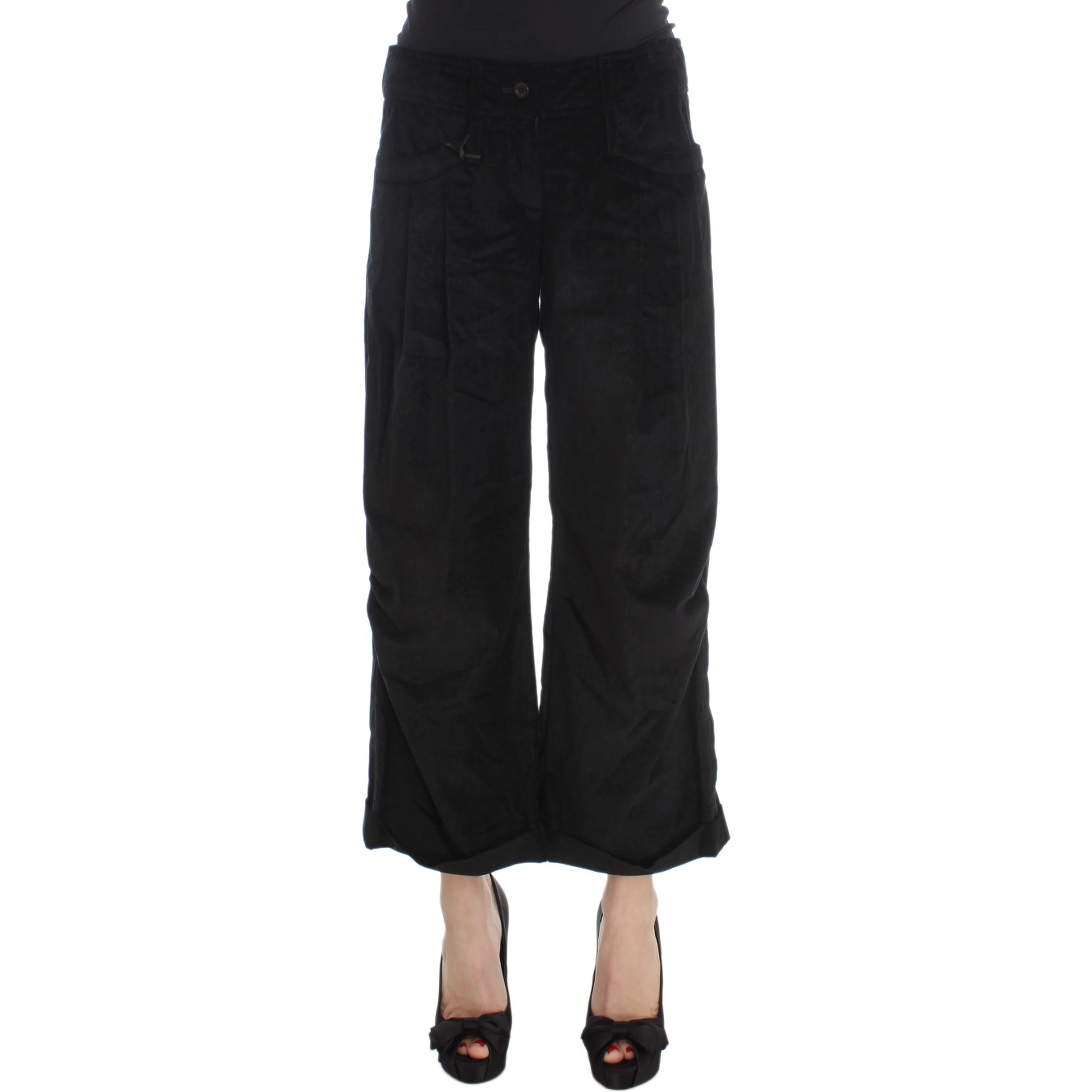 Black Velvet Cotton Capri Bootcut Pants