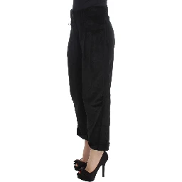 Black Velvet Cotton Capri Bootcut Pants