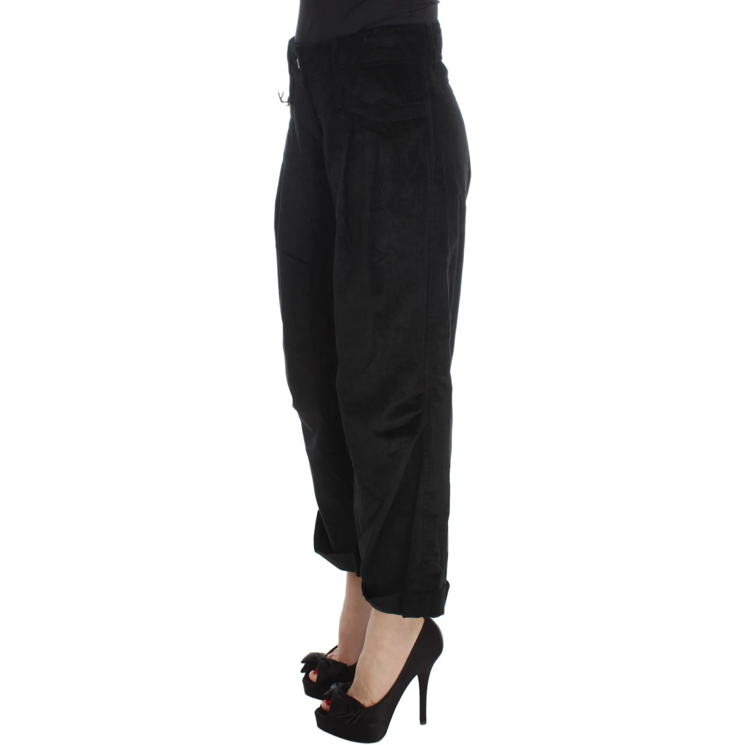 Black Velvet Cotton Capri Bootcut Pants