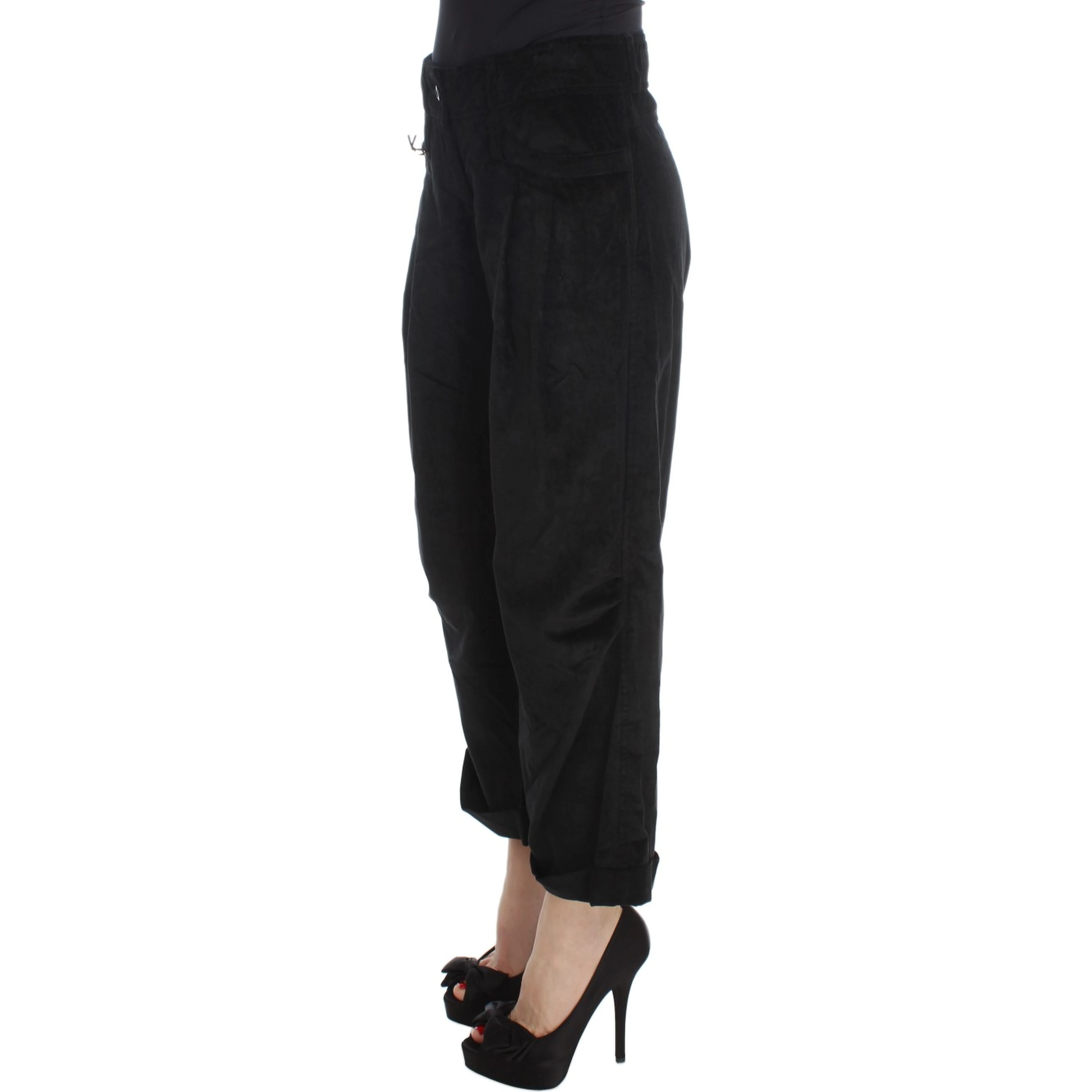 Black Velvet Cotton Capri Bootcut Pants