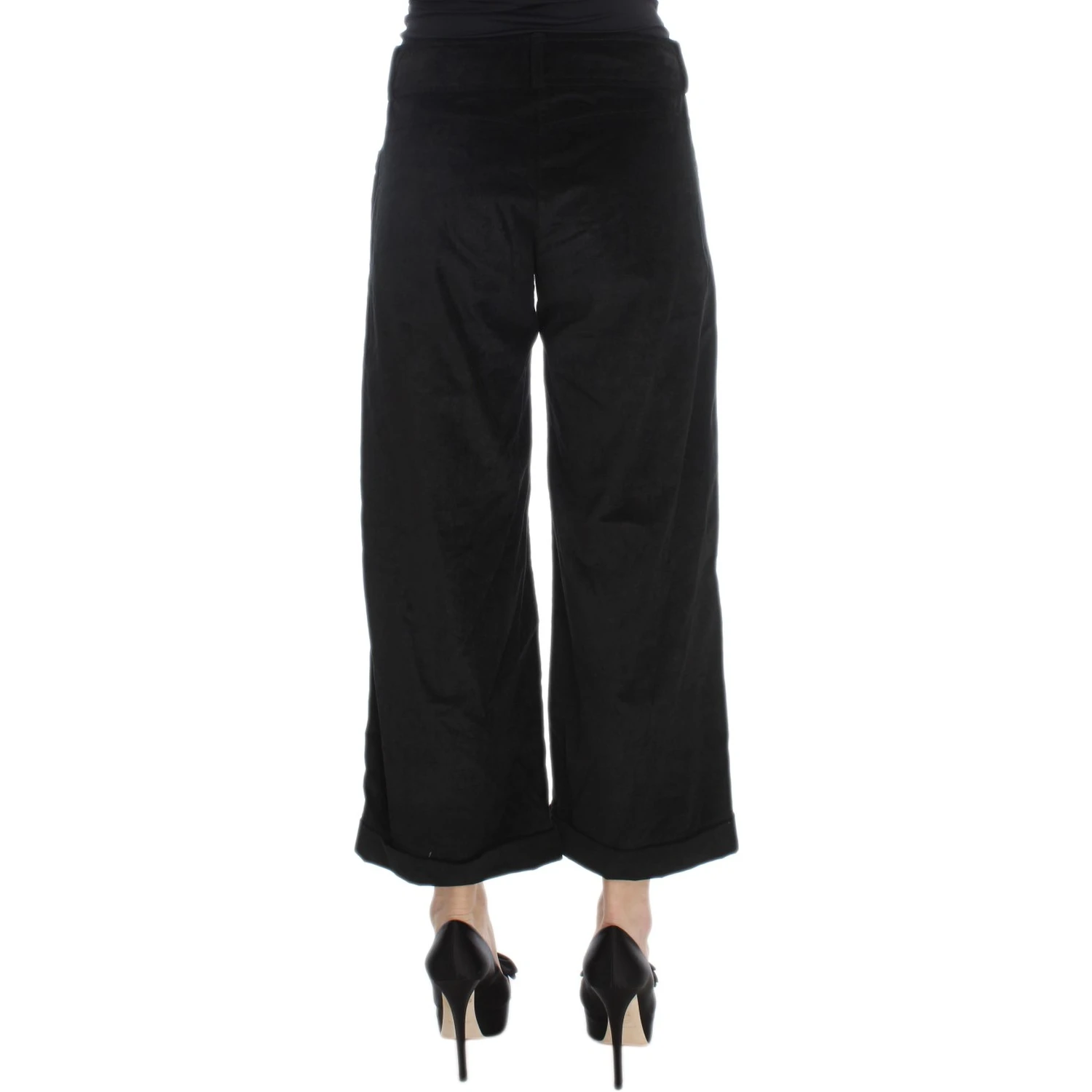 Black Velvet Cotton Capri Bootcut Pants
