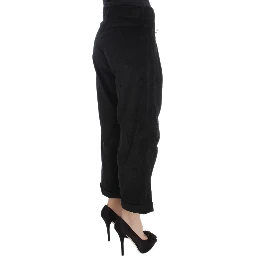 Black Velvet Cotton Capri Bootcut Pants